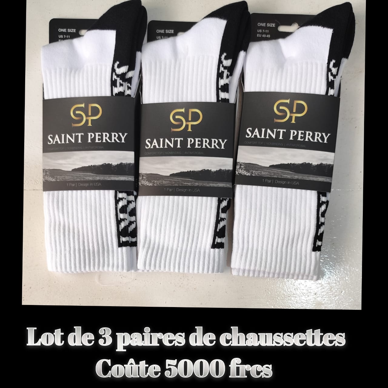 Chaussettes Saint Perry Blanc & Noir lot de 3 paires