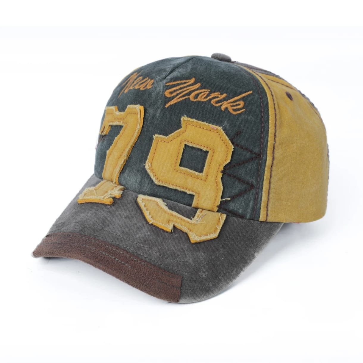 Casquette Vintage "New York 79" Coton Blanchit (Moutarde & gris)