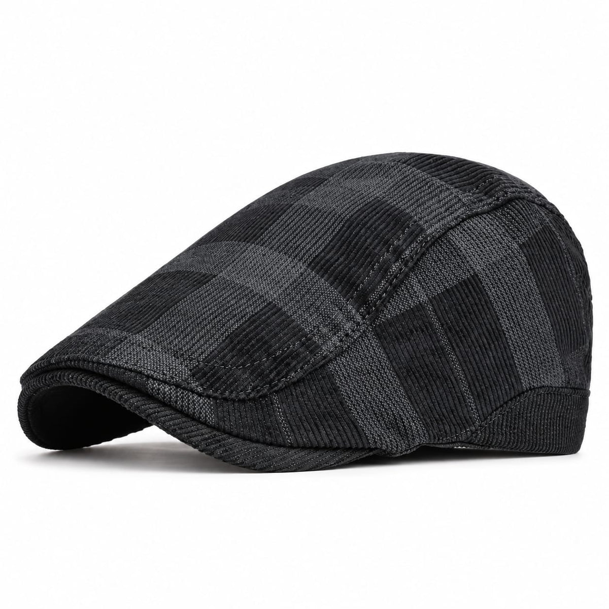 Casquette Plate à Carreaux ( Noir & Gris)