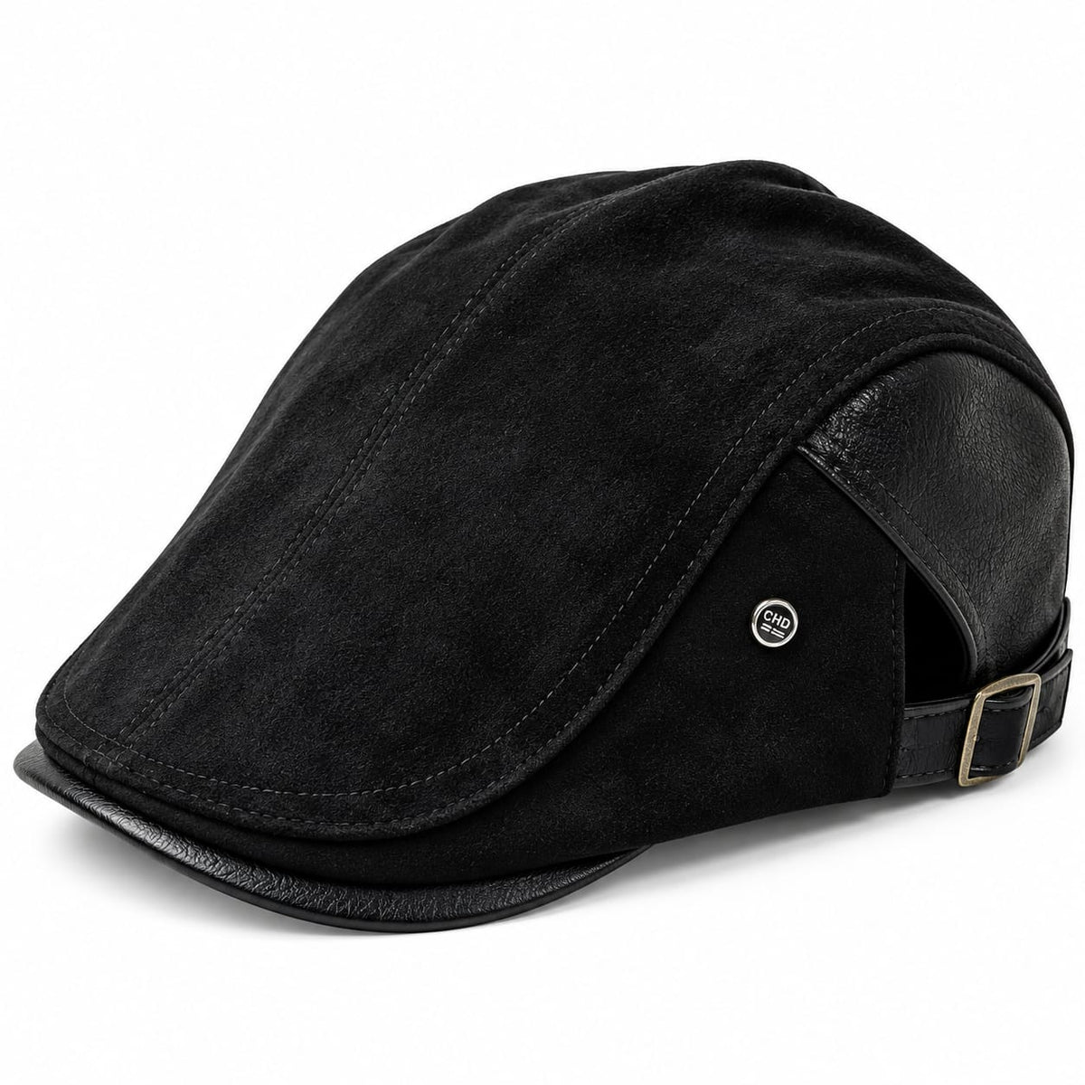 Casquette Gavroche-Noir & Noir Foncé(Cuir)