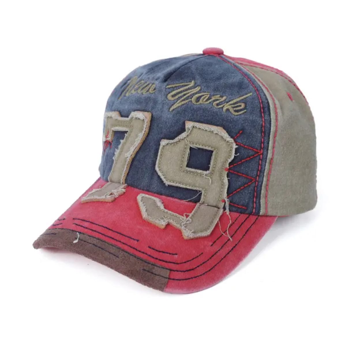 Casquette Vintage "New York 79" Coton Blanchit (Bleu & Rose)