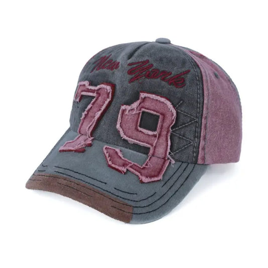 Casquette Vintage "New York 79" Coton Blanchit (Gris & Bordeau)